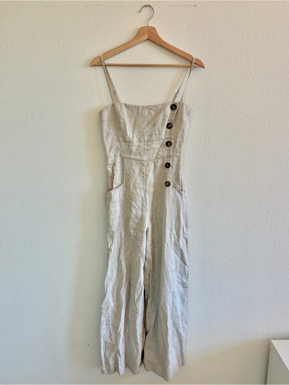 Reformation Natural Beige Linen Wide-Leg Jumpsuit